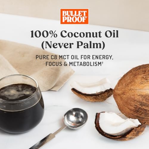 Bulletproof Brain Octane C8 MCT Oil, 16 oz – 100% Pure Coconut Oil, Triple-Distilled Keto Energy Supplement for Coffee & Smoothies, Unflavored, No Additives or Fillers, Non-GMO