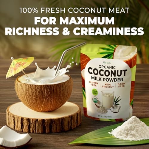 Gya Tea Co USDA Organic Coconut Milk Powder 1.1lb (17.64 Oz) - Blends Smoothly, Delicious Keto-Friendly Dairy Free Vegan Creamer for Coffee, Tea, Smoothies, Baking & Curry. Non-GMO, Gluten Free