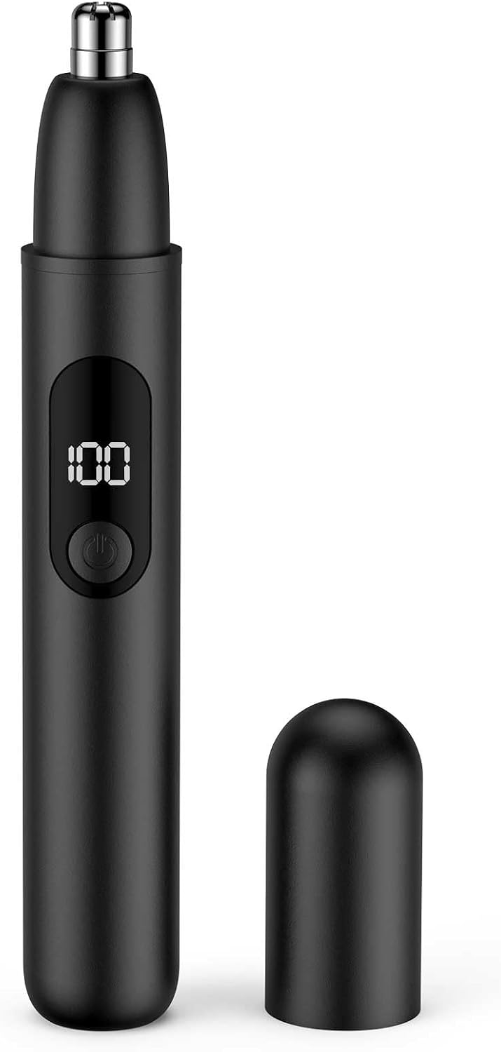 Smity Nose Hair Trimmer, Rechargeable Cordless Painless Ear Eyebrow Trimming Tool Dual Edge Blades Razor Easy Cleansing with LED Light for Man Woman (Black)