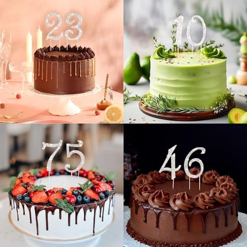 BEIDHIA Number Cake Topper 0-9,Silver Bling Rhinestone Happy Birthday Cake Topper for 5th 16th 18th 21st 30th 40th 60th 70th Birthday Party Anniversary Wedding Cake Decorations