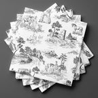 80 Sheets Vantage French Toile Paper Napkins, Disposable Countryside Horses, Bridges Trees Village Toile Napkins for Xmas Dinner Picnic Cocktail Birthday Party Supplies, 13 x 13 inches (Black)