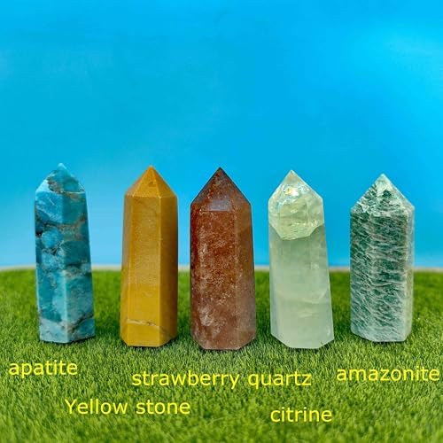 Natural Healing Quartz Crystal Tower 6 Faceted Single Point Chakra Crystal Obelisk Wand Energy Meditation Stone Home Decor Collection Gift (Purple Fluorite)