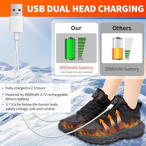 Heated Sneakers for Women and Men, Rechargeable Heating Shoes Foot Warmers with 3 Temperature Settings, Winter Outdoor Heated Sports Shoes