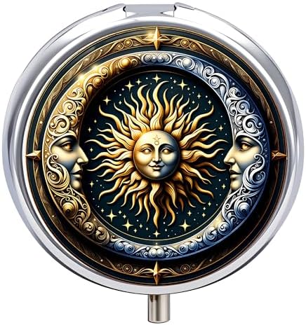 Stylish Celestial Sun and Moon-Themed Pill Box with 3 Compartments – Compact and Durable Organizer for Supplements and Medication