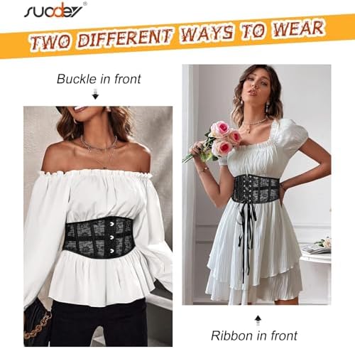 SUOSDEY Jacquard Corset Belt for Women Underbust Boned Lace Up Bustier Waspie Belt Renaissance Steampunk Pirate Corset