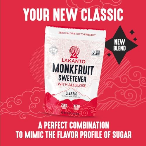 Lakanto Classic Monk Fruit Sweetener With Allulose, White Sugar Substitute From Monk Fruit Extract for Baking, Coffee & Tea, Gluten Free, Zero Calorie, Low Carb, Non GMO, Keto, Classic White (1 lb)