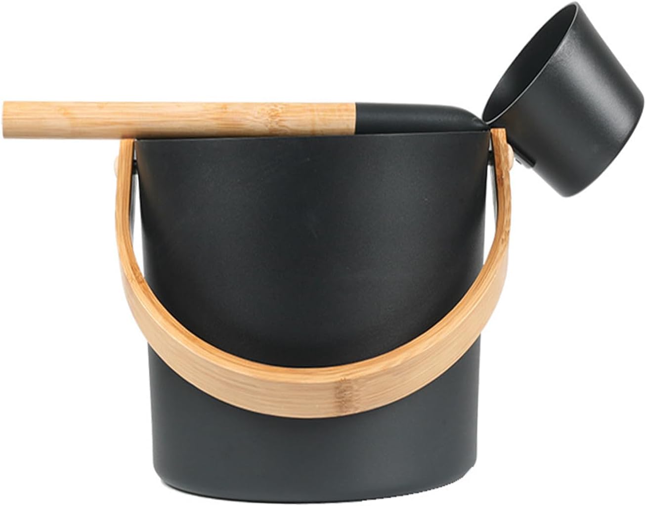 Sauna Bucket and Ladle Set, 7L Aluminum Sauna Bucket with Long Wooden Handle Spoon, Luxury Saunas Accessories Kit for Bathrooms, Saunas & Steam Baths(Black)