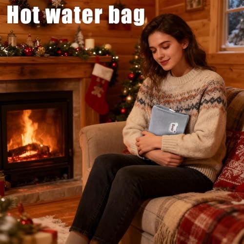 Electric Hot Water Bag, 18x25cm, Electric Hot Water Bottle with Plush Cover, Rechargeable Heating Compress Pad Winter Hand Feet Warmer Bottle Pouch for Cramps Muscles Menstrual Cramps