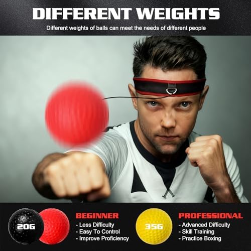 KTEBO® Boxing Reflex Ball Headband Set - Includes 4 Different Balls and 2 Adjustable Headbands for Beginner Proficiency Improvement, Great Boxing Equipment