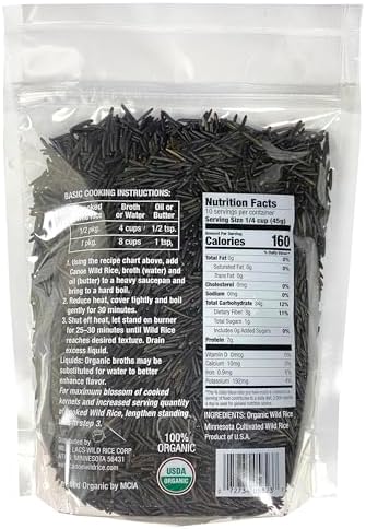 Canoe 100% Organic Whole Grain Wild Rice, Minnesota Harvested, 1 lb