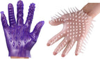 Massage Gloves, 2Pcs Soft Flirting Massage Gloves Men Ribbed Teasing Gloves, Bath Glove Silicone Male Female Massage Tool (Purple A+Transparent A)