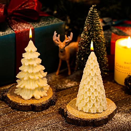 3D Christmas Tree Candle Mold, 2 Pcs Silicone Mold for Candle Making, Xmas Handmade Candle Making Mould, DIY Craft Resin Mold for Fondant Cake, Aromatherapy Candle, Chocolate, Soap, Candy