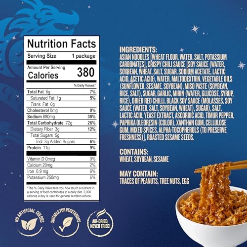 Blue Dragon Chili Crisp Saucy Noodles - 4.2oz (Pack of 6) - Knife Cut Thick Noodles w/Spicy Chili Crisp Sauce & Sesame Seed Garnish - Quick & Easy Meal w/Bold Spicy Asian Flavors - Vegetarian Friendly