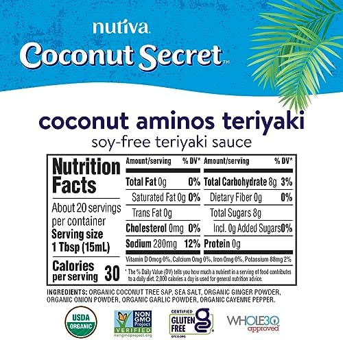 Coconut Secret Organic Coconut Liquid Aminos Variety 3-Pack - Includes Original 8oz, Garlic 10oz, and Teriyaki 10oz - Low Sodium Soy Sauce Alternative for Cooking, Dipping, and Marinating