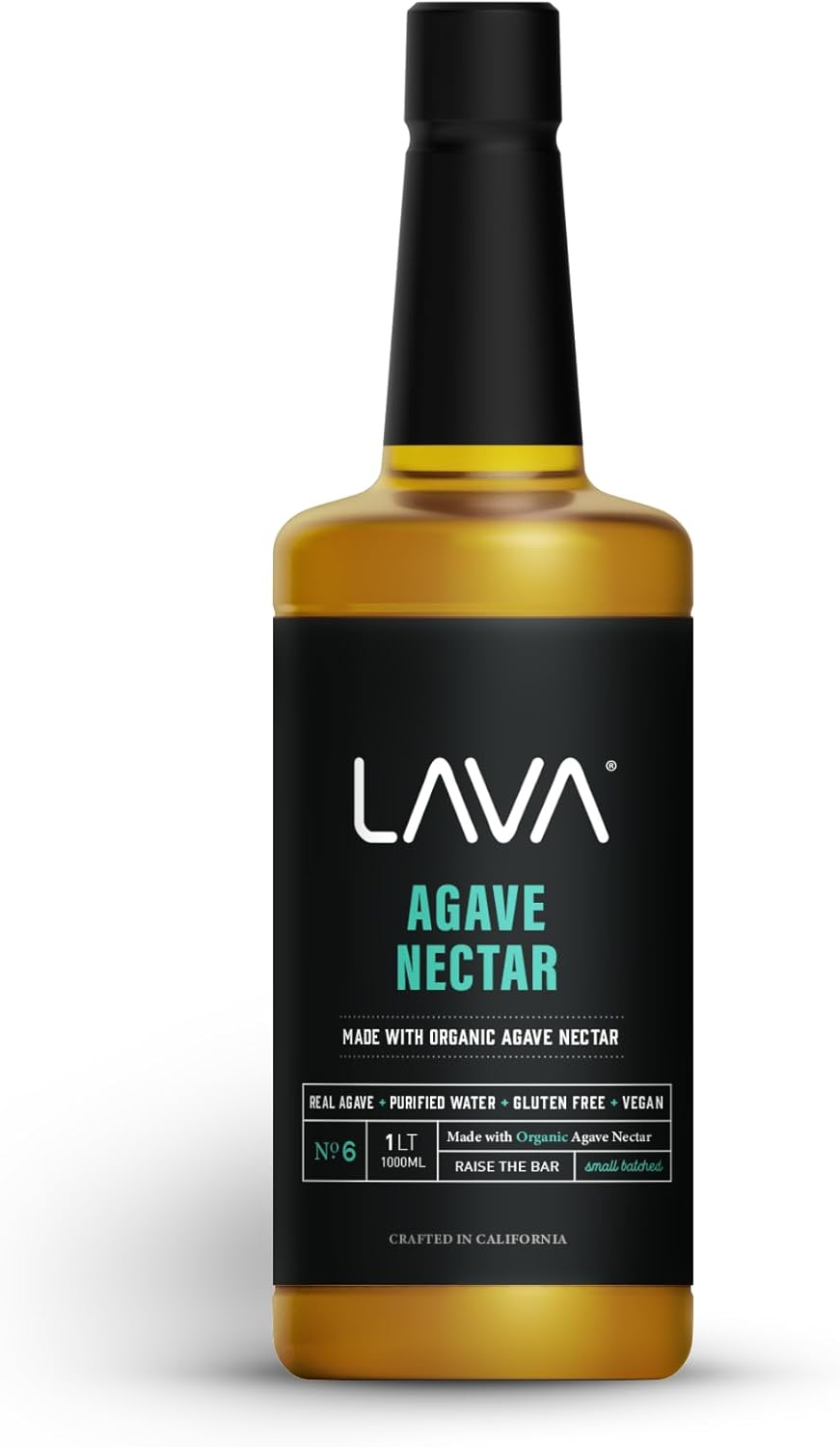 LAVA Premium Light Agave Nectar for Cocktails made with Raw Blue Organic Agave 33.8oz (1000ml). Natural sweetener, Non-GMO, Vegan, Gluten Free. Perfect for Margaritas, Tequila, or Mezcal Cocktails.