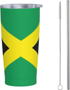 Dujiea 20oz Tumbler With Lid And Straw, Jamaica Flag Vacuum Insulated Iced Coffee Mug, Reusable Travel Cup Stainless Steel Water Bottle