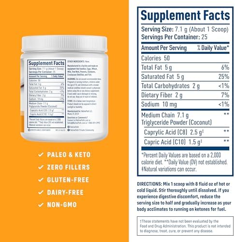 NativePath MCT Oil Powder Supplement - Unflavored MCT Powder with Keto-Friendly C8 MCTs. Free of Dairy, Gluten and GMOs, 25 Servings