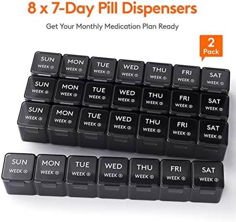 Lifewit Monthly Pill Organizer, 28 Day Pill Box, 4 Weeks One Month Vitamin Cases, Large Compartments Medicine Organizer for Fish Oils, Supplements, 56 Grids, Black