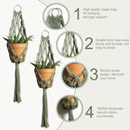 Artilady Macrame Hanging Planter for Indoor Plants, Boho Woven Plant Hanger Large Hanging Flower Pot Holders Outdoor Baskets Storage Green Wall Decor (Olive Green-2pcs)