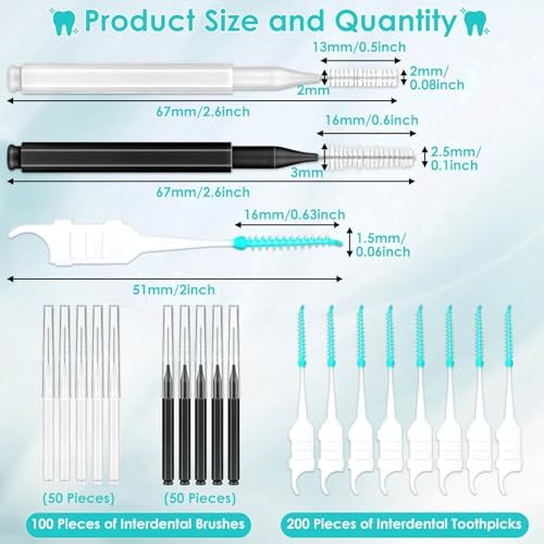 Lezmarket 300PCS Interdental Brushes for Braces, Soft and Bendable Dental Brush for Orthodontic Braces, Braces Cleaner Brush Tooth Pick Teeth Flossers Brushes for Teeth (White and Black)