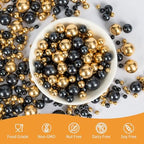 Edible Pearl Sprinkles for Cake Decorating,130g Black and Gold Candy Sprinkle Mixing Size,Baking Pearls Cake Cupcake Toppers,Cookie Donuts Ice Cream Decorations,Wedding Birthday Party Supplies