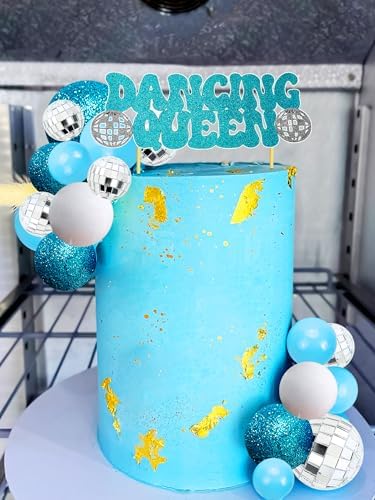 JeVenis Disco Ball & Cake Toppers - Dancing Queen Decorations, Silver Balls & Bells for 80s Themed Cake