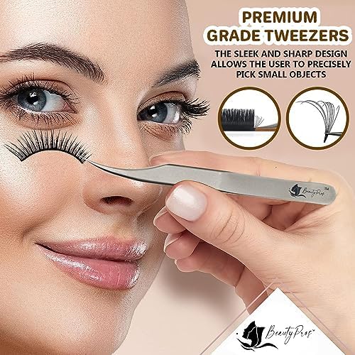 Lash Tweezers for Eyelash Extensions - Stainless Steel Precision Tweezers set with Dolphin Shaped and Curved Pointed Tip - Tweezers for Eyelash Extension - 2-Pack