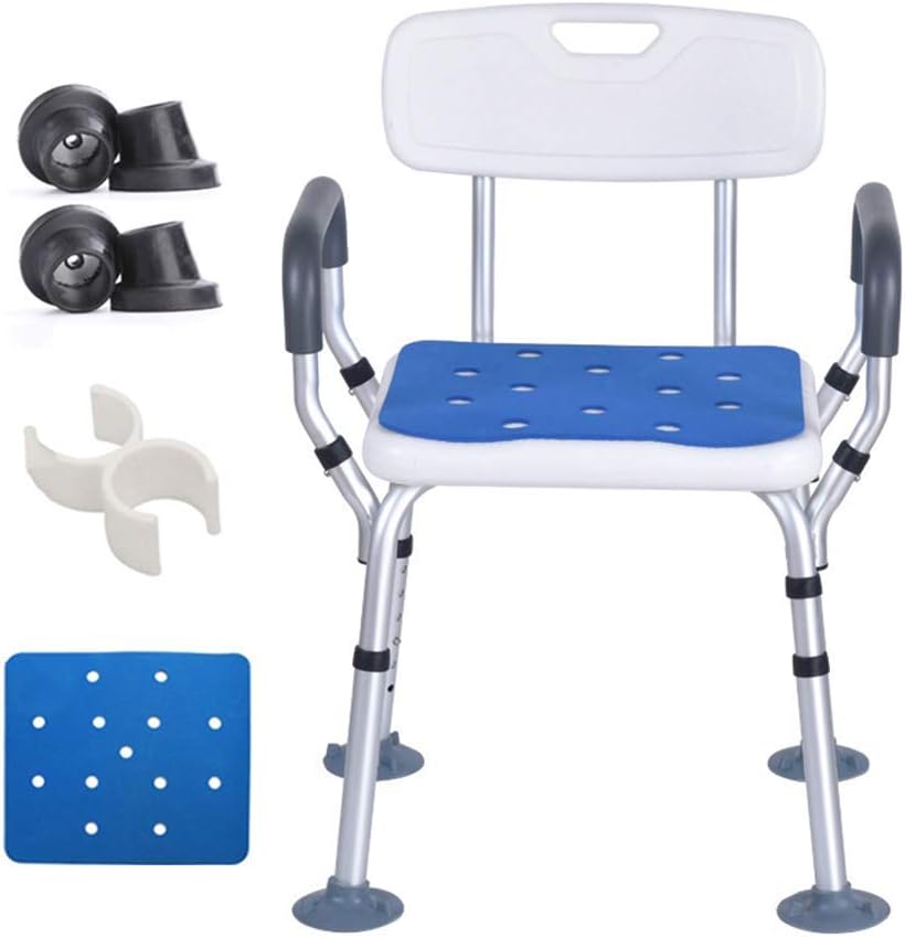 Shower Chair for Elderly with Arms and Back, Bath Seats Heavy Duty, Adjustable Height Benches, for Seniors and Adults, Tool Free Assembly Non Slip Shower Stool,White C3