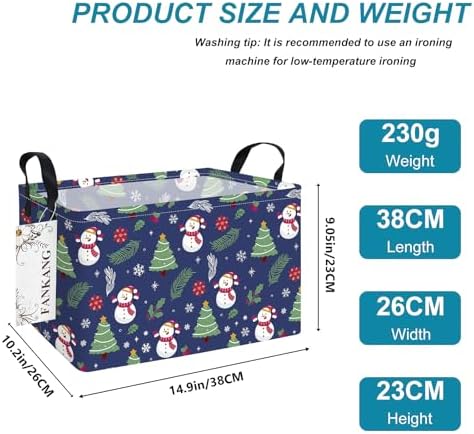 FANKANG Storage Bins,Christmas Nursery Hamper Canvas Laundry Basket Foldable with Waterproof PE Coating Storage Baskets for Boys and Girls, Office, Bedroom,Toys(Rec-Christmas snowman ）