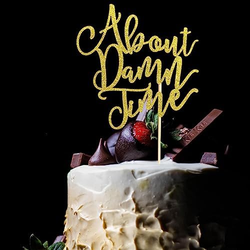 About Damn Time Wedding Cake Topper, Wedding Engagement Anniversary Party Decorations Supplies, Finally Cake Decor, Party Decorations - Gold Glitter
