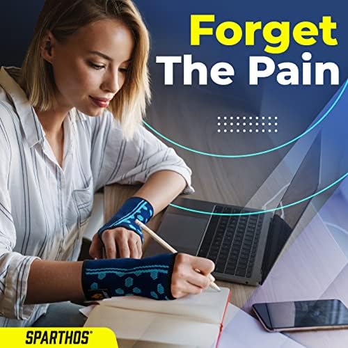 Sparthos Wrist Support Sleeves (Pair) – Compression Wrist Brace for Men and Women - Carpal Tunnel Tendonitis Arthritis Pain Relief for Sports Injuries Arthritic Wrists Palm Hand Pain RSI (Blue-M)