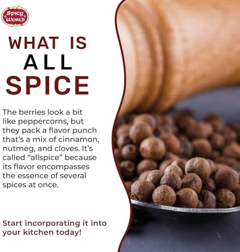 Allspice Whole Berries 5 Ounce Bag - by Spicy World (All Spice) | All Spice Pimento Jamaica Pepper for Cooking & Seasoning | Versatile Berry for Curries, Soups and even Pastries