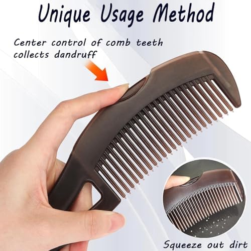Dandruff Comb with Self-Cleaning Hollow Teeth Detox Scalp Sweep Oil Removal Lice Comb Multifunctional Hair Combs for Women Men Kids (Brown)