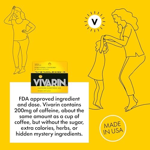 Vivarin, Caffeine Pills, 200mg Caffeine per Dose, Safely and Effectively Helps You Stay Awake, No Sugar, Calories or Hidden Ingredients, Energy Supplement, 40 Tablets