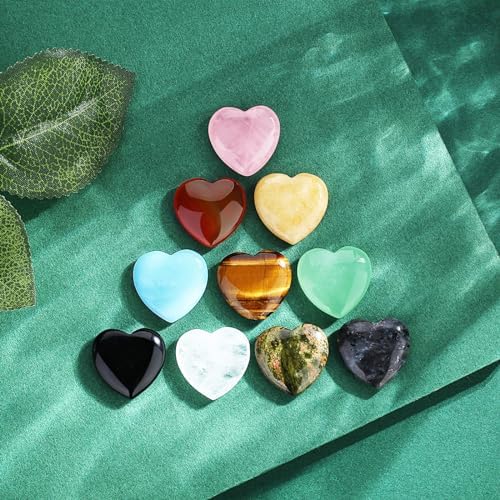 QINJIEJIE 10PCS Crystals Heart Healing Stones Rose Quartz Amethyst Polished Love Stone Palm Natural Gemstones Set Wholesale Reiki Balancing Meditation 0.8" Crystal Gifts for Women
