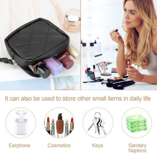 Likesing Sanitary Pad Storage Bag, Leather Period Bags for Teen Girls, Portable Tampon Menstrual Cup Pouch Nursing Pad Holder Purse, Sanitary Pouch for Feminine Products 1 Pack(Black)