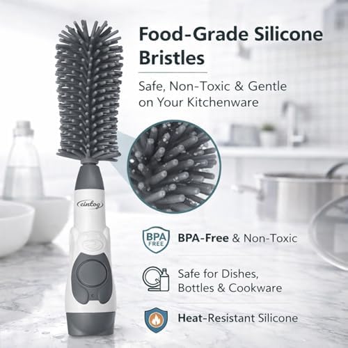 Soap Dispensing Brush Cleaner for Kitchen, Glassware, Mugs, and Plates, BPA Free Silicone Bristles, Portable Comprehensive Multi-Purpose Cleaning