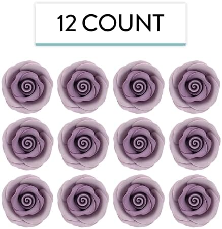 Global Sugar Art Premium Edible Roses, Lavender, Unwired, Medium 1.5 inches, 12 Count by Chef Alan Tetreault