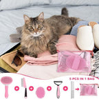 6PCS Dog Grooming Kit, Pet Grooming Kit, Deshedding Brush for Short Hair, Slicker Brush, Flea Comb, Puppy Brush Set in Pink for Dogs, Cats