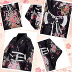 Kimonos for Women Japanese Style Satin Kimono Robe with Bow Belt Fan Hair Accessory and Tabi Socks