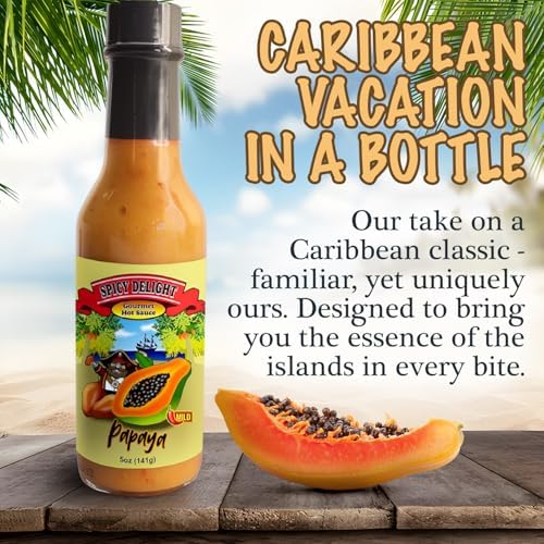 Spicy Delight Best Hot Sauce by Flavor Pirate, Aruba Hot Sauce Made With Habanero Pepper, Papaya, and Spices, Caribbean Inspired Papaya Spicy Salsa, Gluten Free, Vegan, 5 oz