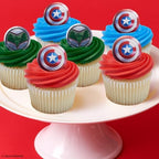 Marvel Studios' Captain America: Brave New World Cupcake Rings, 24 Captain America & Falcon Cupcake Decorations, Food Safe Cake Toppers, Party Favors – 24 Pack