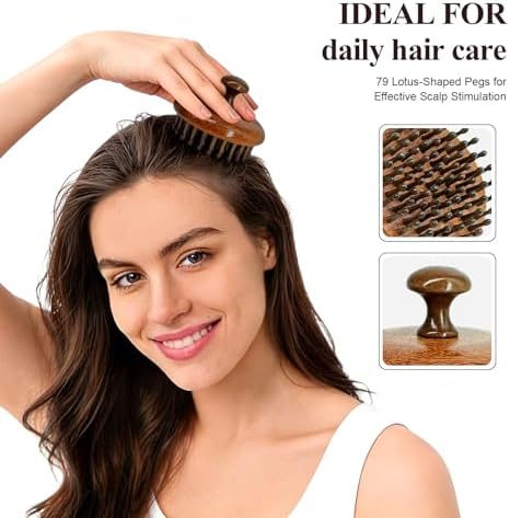 Wooden Scalp Massager for Hair Growth, Bamboo Head Massage Brush to Stimulate Circulation, Natural Anti-Static Scalp Scrubber for Wet/Dry, Relaxing Gua Sha Tool for Face & Body, Gift for Women Men