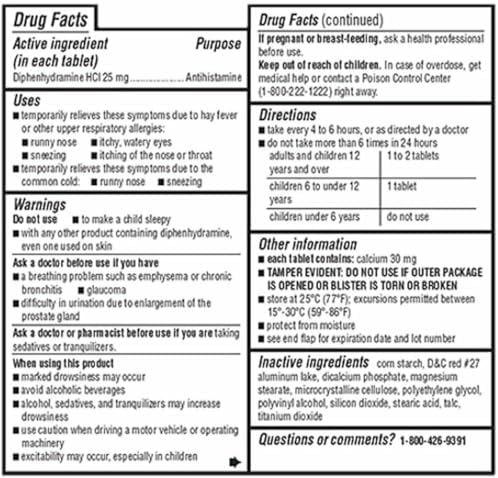 Leader Antihistamine Allergy Relief Diphenhydramine HCl, 25mg Mini Tablets, 24 Count Pack of 2