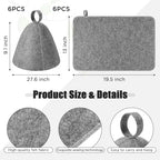 Jiuguva 12 Pcs Sauna Hat Natural Felt Sauna Cap for Men and Women Saunas Accessories Include Felt Hat & Banya Heat Floor Mat Head Insulation Vaporarium for Spa Bench Bath Shower Gift, Gray (19.5'')