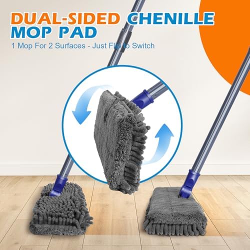 Mops for Floor Cleaning, Masthome Flat Dust Mop with 4 Reusable Pads, 2-Sided Microfiber Dust Mop for Wet & Dry Use, Flat Flip Mops for Hardwood, Laminate, Vinyl,Kitchen, Tile -1 Scraper