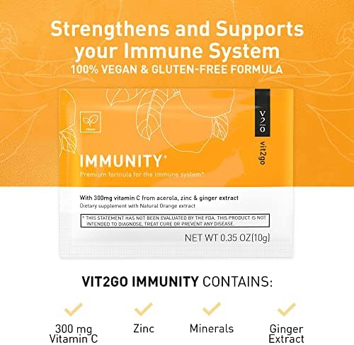 Immunity Booster Powder, Easy to Use Vegan Immune Booster with Vitamin D, A, B, C, & K, NRV Zinc, Plus Ginger Extract (10 Pack)