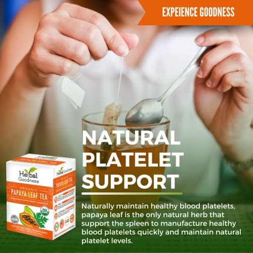 Organic Papaya Leaf Extract Tea For Platelets 24bags - Papaya Enzymes Natural Blood Platelet Tea - For Immune Gut & Digestive Health - Made in the USA