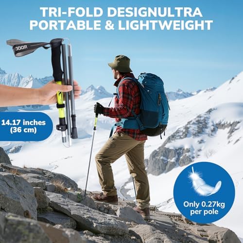 Gifts for Men Christmas Collapsible Trekking Pole, Ultralight 7075 Aluminum Hiking Stick for Women, Men & Seniors, 3-Section Foldable Walking Pole with Tungsten Steel Tip for Travel, Trails & Balance