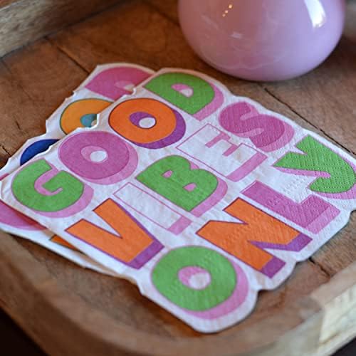 WHW Whole House Worlds 40 Count Good Vibes Only Napkins, Text Theme, 2 Packs of 20, 3 Ply Paper, Luncheon Size, 6.75 x 6.75 Inches, Food Safe Inks